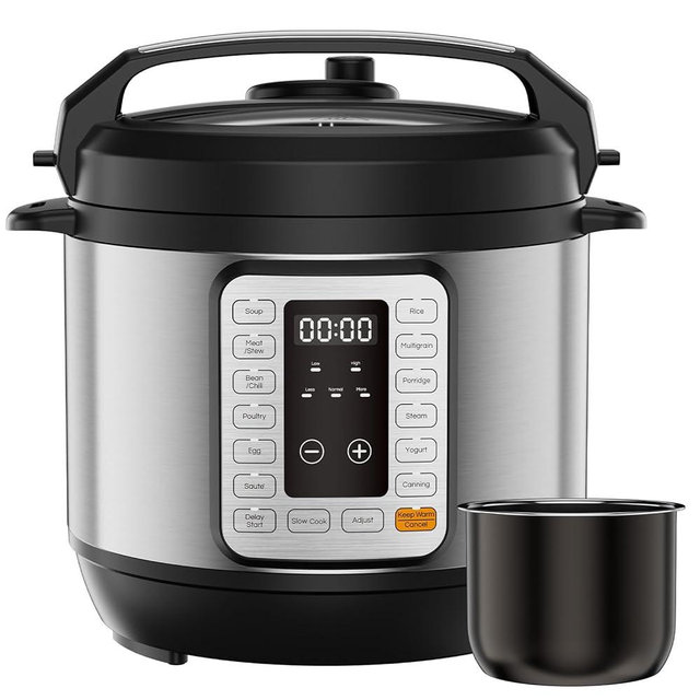 DUMOS 16-in-1 Electric Pressure Cooker, 6QT Programmable Multi Cooker with 12 One-Touch Presets, Soup Steam Yogurt and More, Ceramic Inner Pot Delay Start & Keep Warm, Includes Recipe Guide, Silver