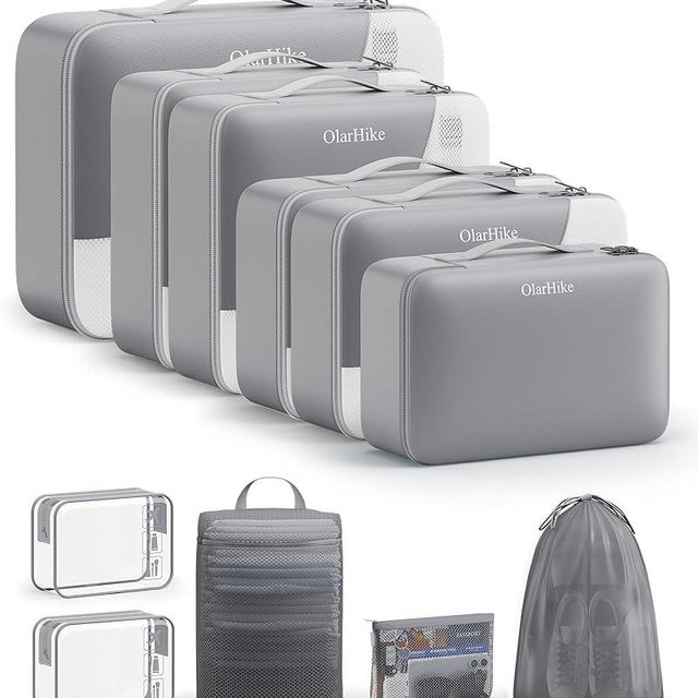 11 Set Packing Cubes for Travel, Gifts for Women Mom Kids, TSA Approved Bags for Makeup, Cosmetic, Toiletry, Suitcase Organizers for Checked Luggage, Cruise Essentials,Airplane Accessories, Grey