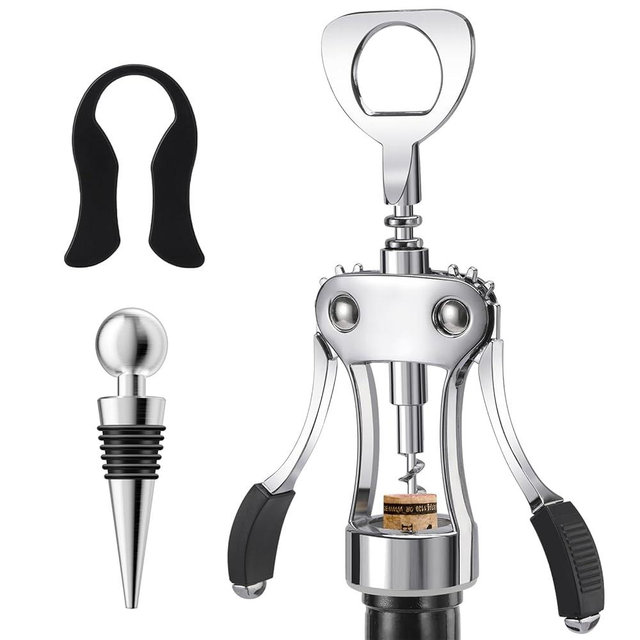 Wine Opener with Stopper, Cutter - Wine Bottle Opener Bundle, Zinc Alloy Wing Corkscrew Heavy Duty, Cork Screw Beer Opener for Bartenders, Multifunctional Bottle Opener for Kitchen, Restaurant, Bar