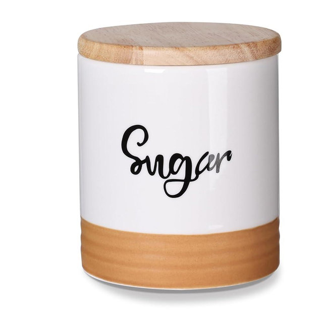LEETOYI Ceramic Food Storage Containers with Lid, 31oz Farmhouse Kitchen Decor, Countertop Food Storage Caddy Organizer 4.5 Inch (Labeled Sugar)