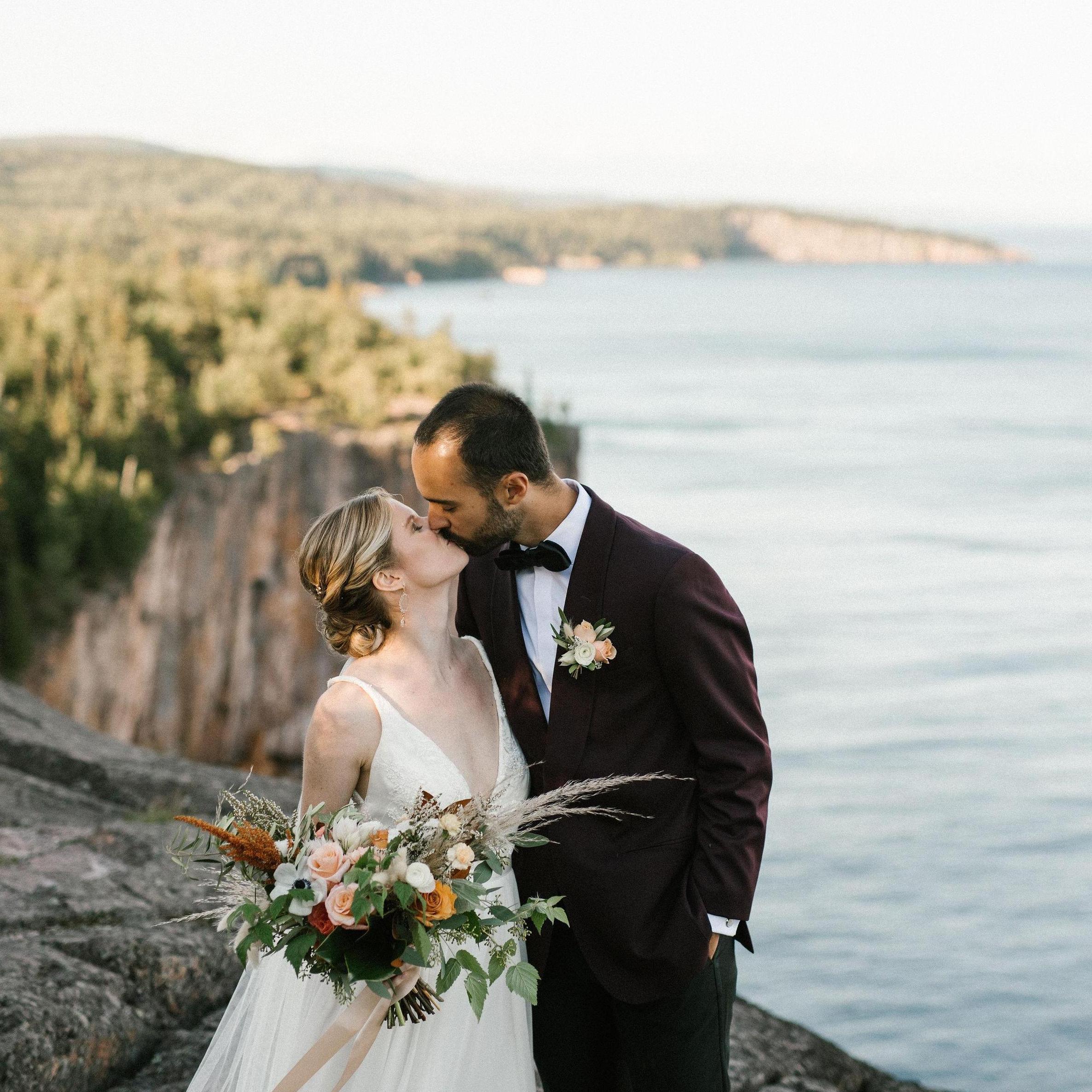 Our "first" wedding. After postponing our celebration with family and friends, we eloped at Palisade Head in Tettegouche State Park on September 3, 2020.