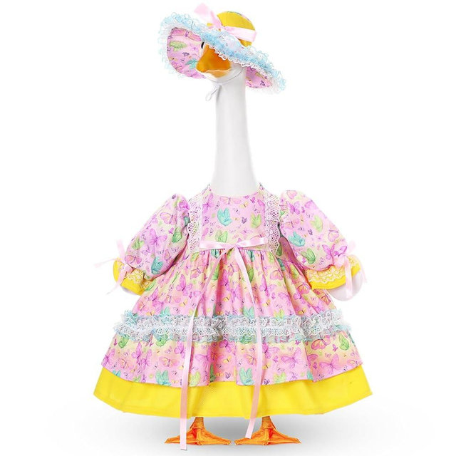 FuWeave Spring Goose Outfit Flower Porch Goose Clothes for 23" Large Statue Outdoor Patio Yard Lawn Art Decoration(Butterfly B,23 inch)