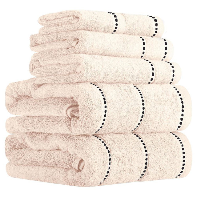 Lavish Home 6PC Towel Set - 525GSM 100% Cotton Bathroom Essentials with 2 Bath Towels, 2 Hand Towels, and 2 Wash Cloths - Absorbent Sheets for Bath, Shower, Gym, Spa, and Dorm Room (Beige)