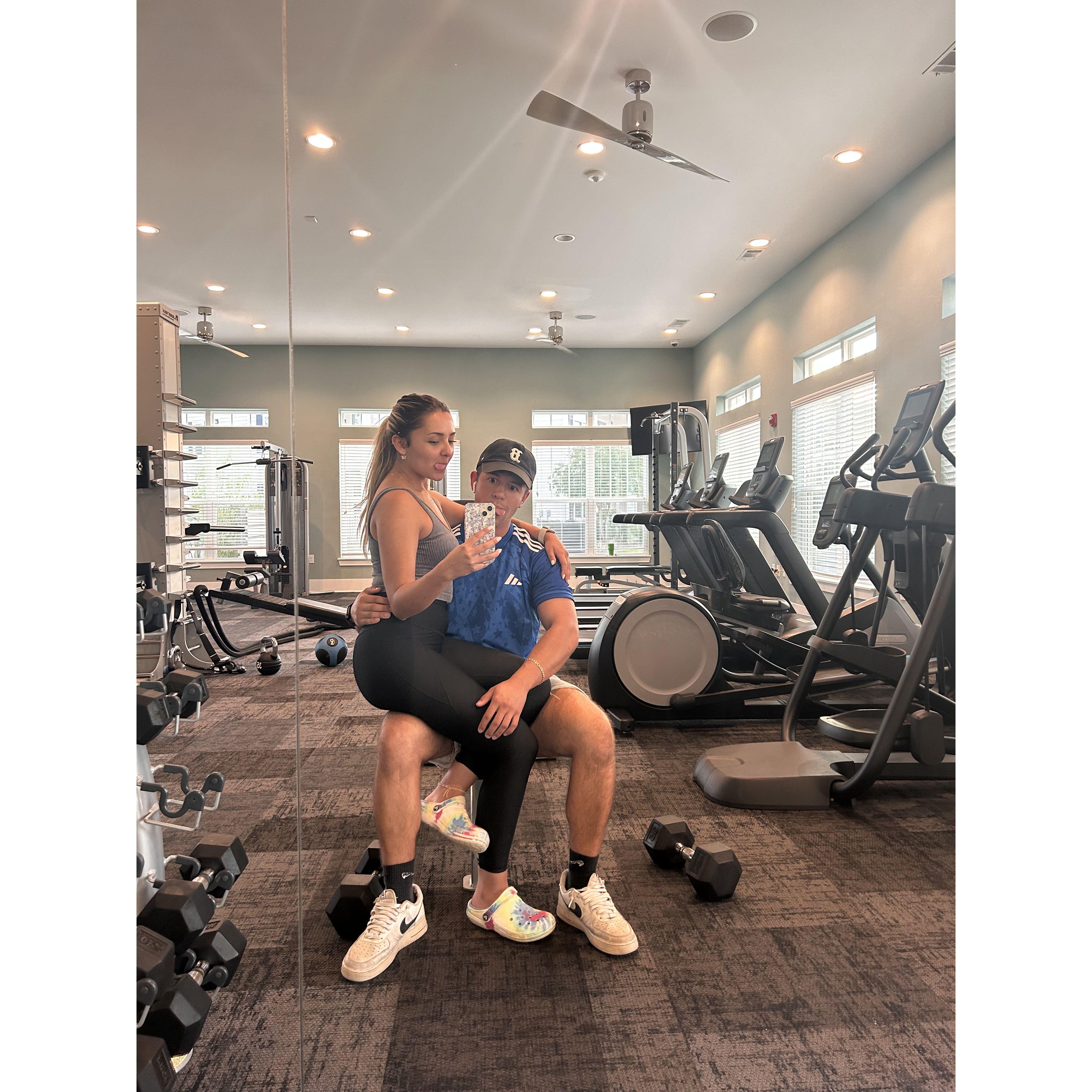 At the gym of Gabe's apartment