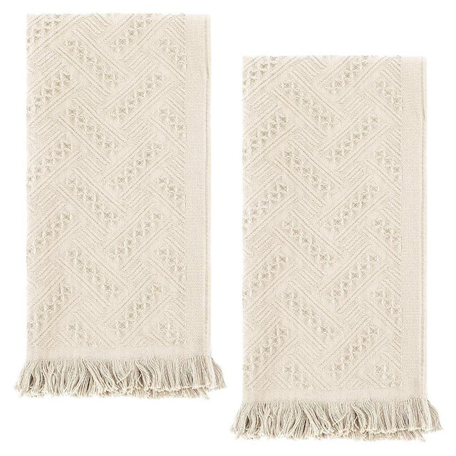 XLIUAX 2 Pcs Boho Bathroom Hand Towel, 13 x 30 Inch Turkish Cotton Decorative Face Towel Soft Hand Towels for Farmhouse Boho Bathroom Decor Kitchen Hotel Spa(Beige)