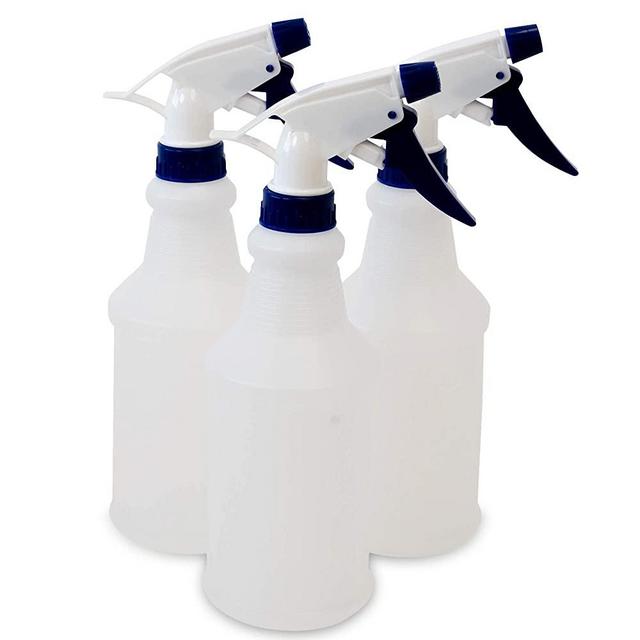CSBD 16oz Plastic Spray Bottles, Empty and Reusable for Cleaning Solutions, Water, Auto Detailing, or Bathroom and Kitchen, Commercial and Residential, 3 Pack (White/Blue)