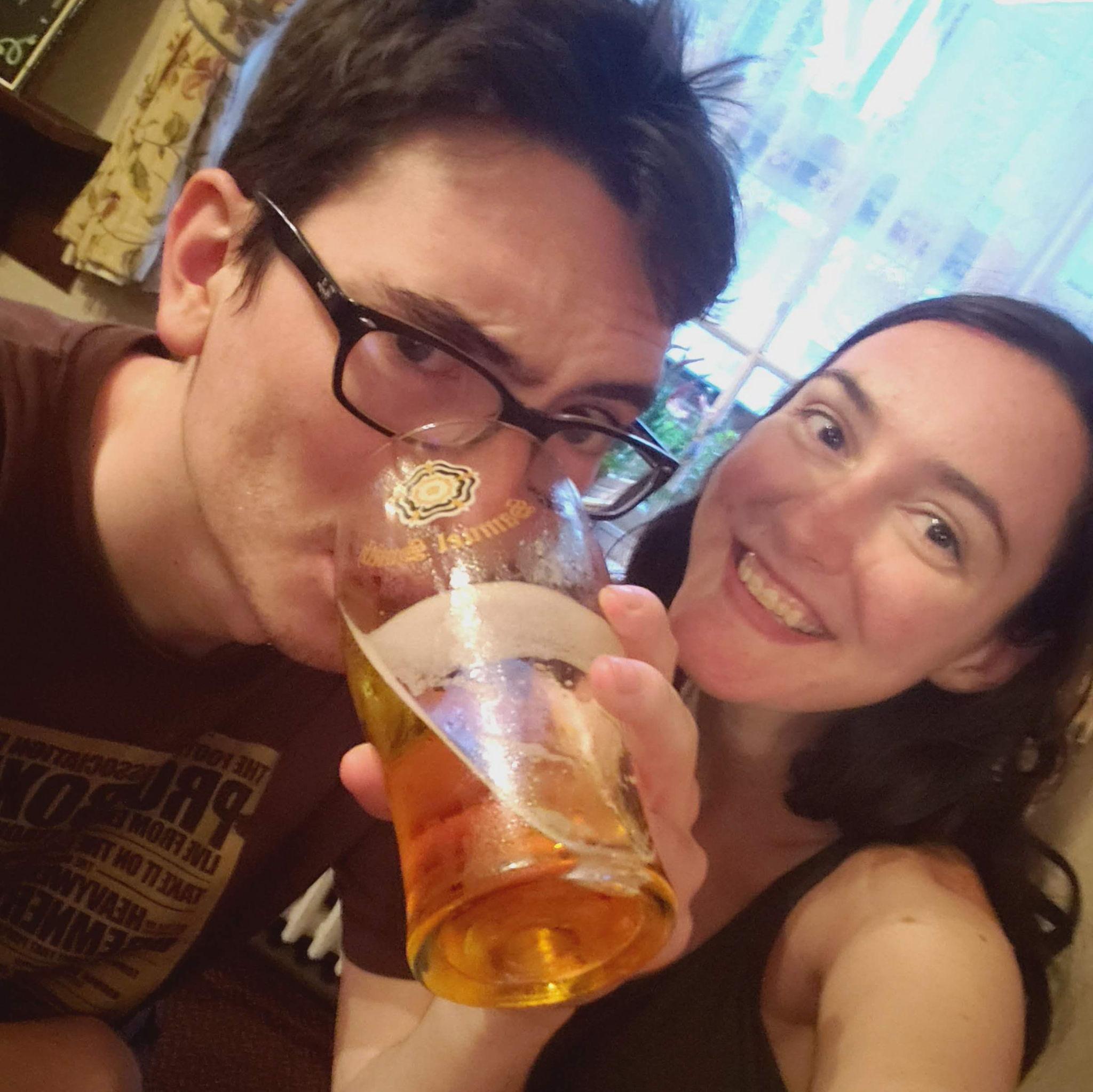 In 2019, Kendra went to Europe with Matt and his family! Here's us in a good old York countryside pub