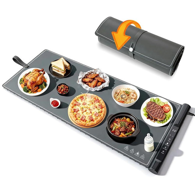 Charcofire Food Warming Mat 37.2x15.7 Inch, Electric Silicone Heating Pad for Buffet Party, 7 Temperature Settings with 8H Timer & Child Lock, Portable Food Warmer (Grey)
