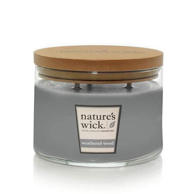 Nature's Wick Weathered Woods Scented Candle|18 oz. 3 Wick Jarred Candle|Natural Wood Wick Candle with up to 48 Hour Burn Time