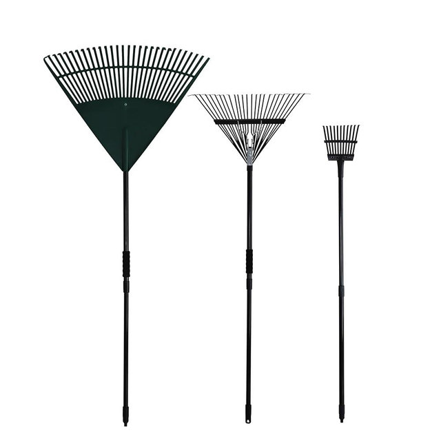 Kylin Gardening 3-Piece Rake Set - 30 Tine Poly Lawn Rake,24 Tine Steel Garden Rake,11 Tine Shrub Rake with Telescopic Steel Handle for Adult or Kids