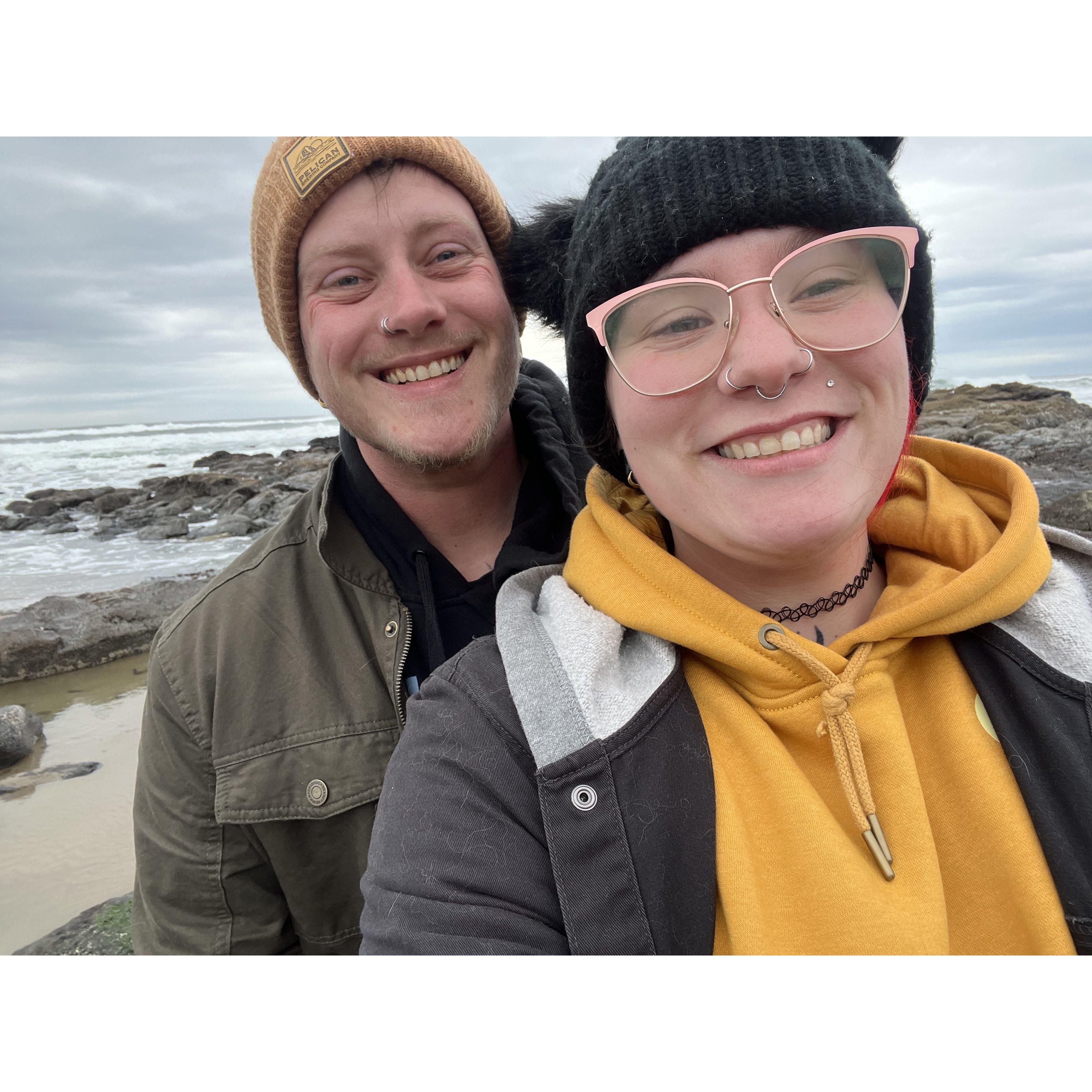 At the beach, looking at tide pools