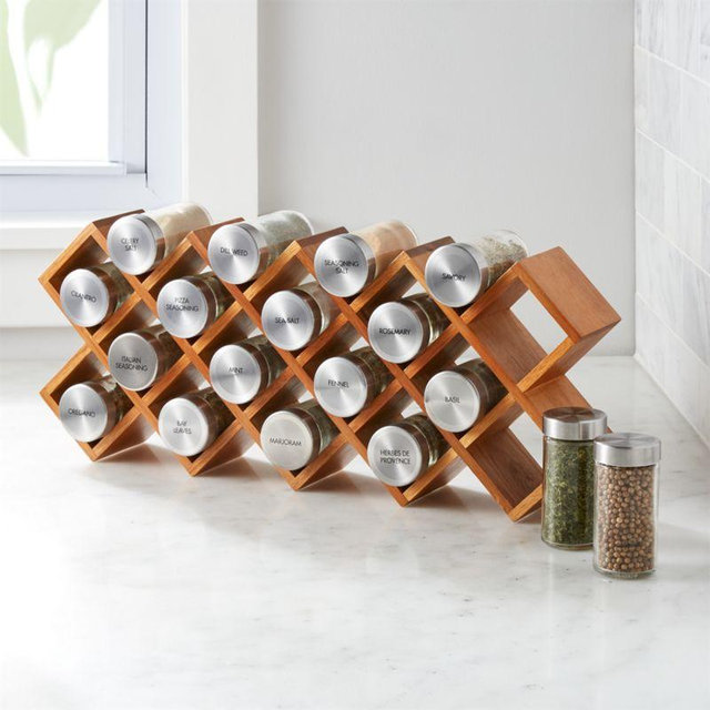 18-Jar Acacia Wood Spice Rack (with spices)