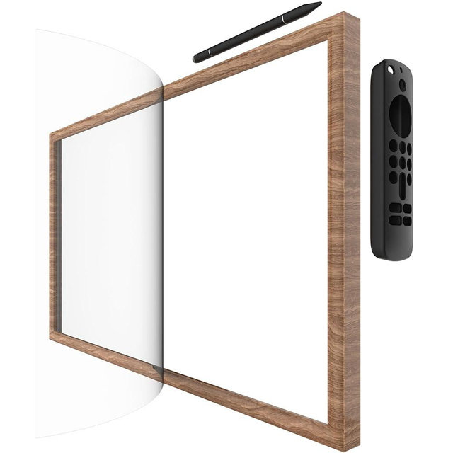 Wooden Frame with Magnet for Echo Show 21, Screen Protector, Magnet Stylus Pen,Magnet Remote case (Dark Brown)