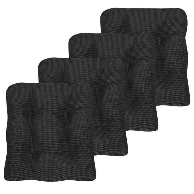 Fluffy Memory Foam Tufted Chair Cushion Non Slip Microdot Rubber Back, Gray, 4 Pack