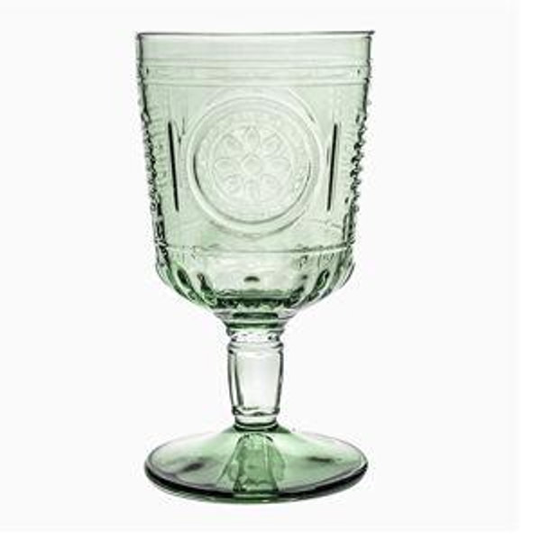 Bormioli Rocco Romantic Set Of 4 Stemware Glasses, 10.75 Oz. Colored Crystal Glass, Pastel Green, Made In Italy.