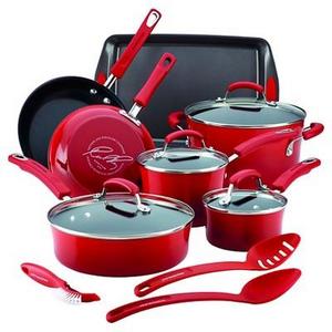 Rachael Ray Porcelain Enamel Aluminum Nonstick 14 piece Cookware Set - Red