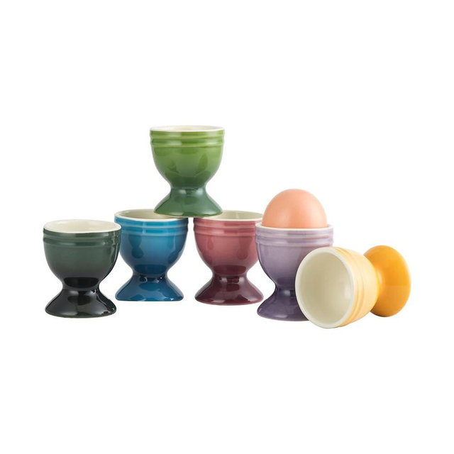 UNICASA Ceramic Egg Cups, Porcelain Colorful Egg Cup Set of 6, Stand Holder for Soft Boiled Eggs, Microwave & Dishwasher Safe (Set B)