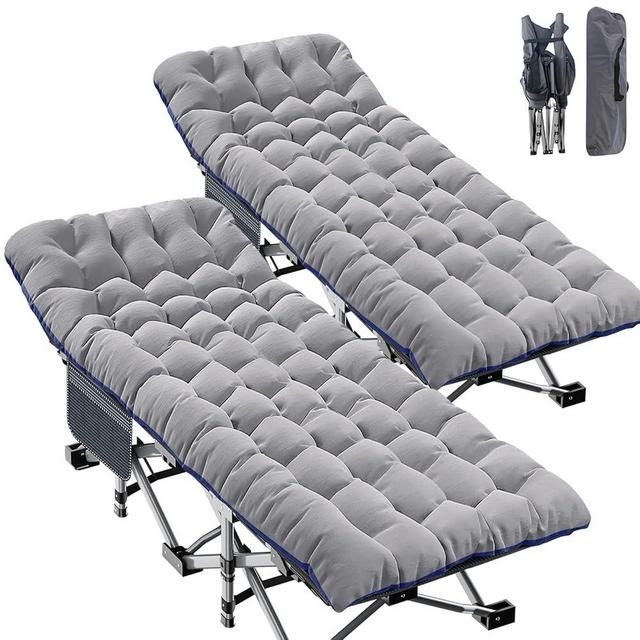 ABORON 2 Pack Oversized XXLFolding Camping Cot W/Mat for Adults, Heavy Duty Outdoor Bed with Carry Bag,1200 D Layer Oxford Travel Camp Cots