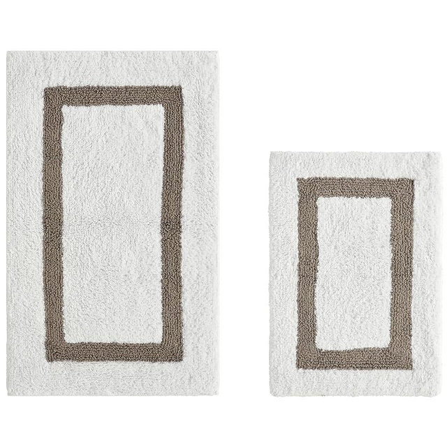 Better Trends 2 Piece Bathroom Rug Set 100% Cotton - Reversible, Soft, Absorbent and Machine Washable Bath Rugs Suitable for Bathroom Floor, Tub, Shower White & Beige Hotel Collection