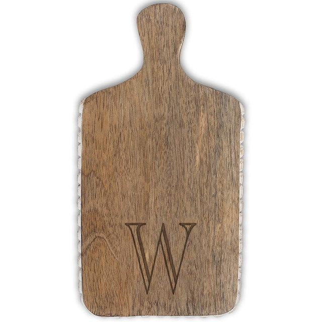 Mary Square Monogrammed W Rustic Mini 10 x 6 Mango Beaded Serving Cutting Board with Handle
