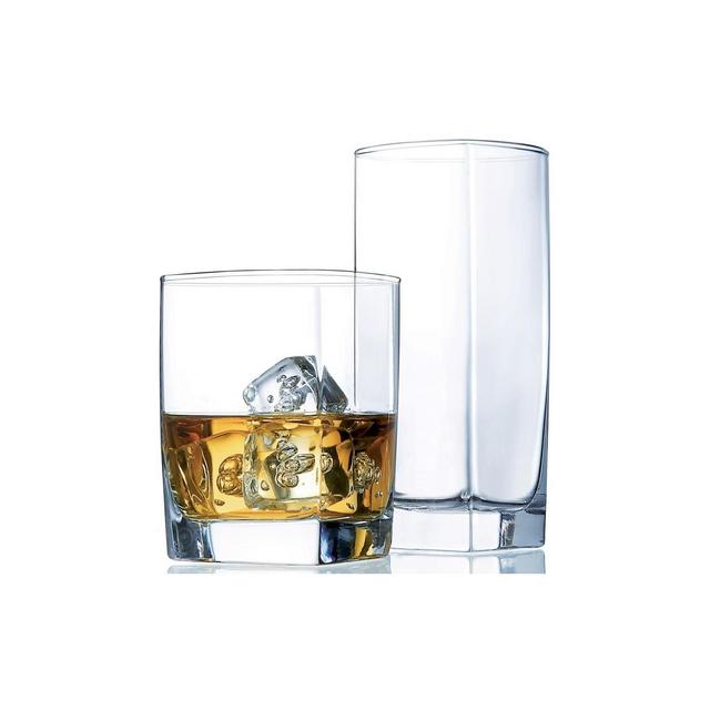 Le'raze Set of 16 Drinkware Kitchen Glasses - 8 Tall Highball Glass Cups & 8 Short Old Fashioned Drinking Glasses