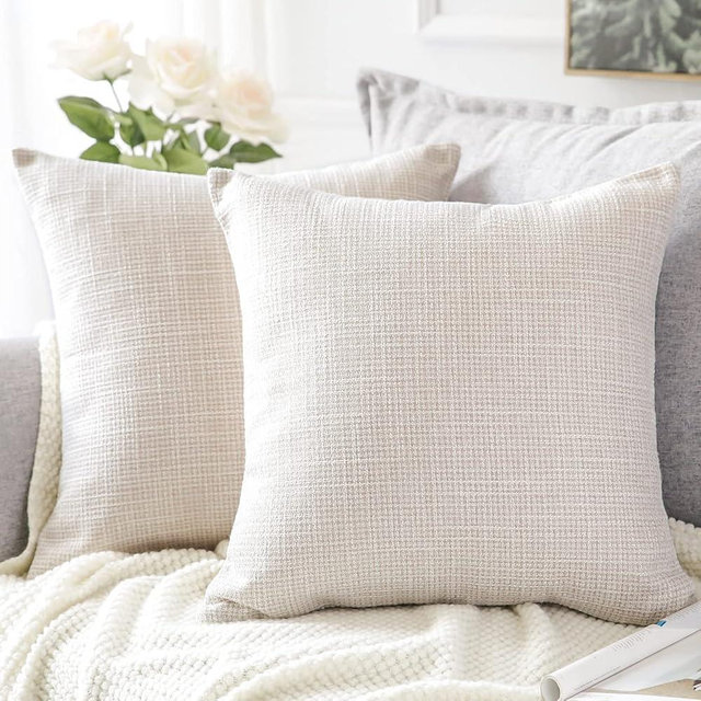 OTOSTAR Linen Throw Pillow Covers Set of 2 Decorative Square Pillowcases Cushion Covers 16x16 Inch for Home Decor Sofa Bedroom Car 40 x 40CM Beige