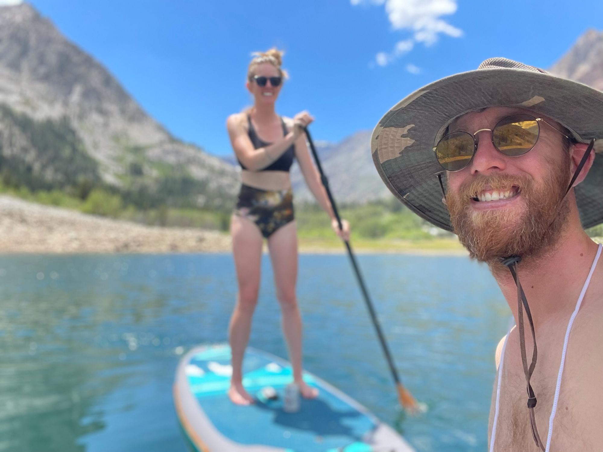 Successfully escaping the crowds for Fourth of July! Paddle boarding Lundy Lake, July 2021.