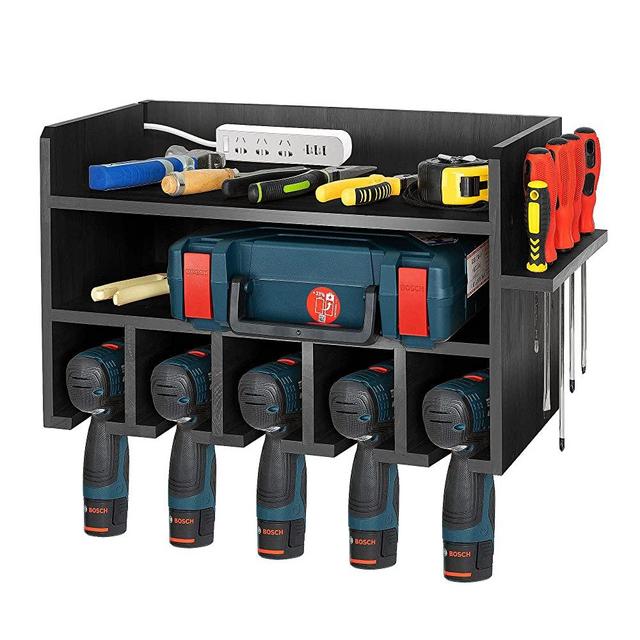T-SIGN Power Tool Storage Organizer, Black Drill Holder Wall Mount Drill Charging Station Garage Tool Cabinet, Hanging Screwdriver Rack Organization for Home, Workshop, Workbench, Easy to Install
