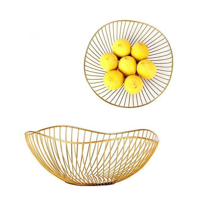 IEEK 2 Pack Metal Wire Fruit Bowls for the Counters Anti Rust Vegetables and Fruit Serving Bowls Decorative Countertop Centerpiece Gold Fruit Storage Basket for Living Room,Kitchen,Pantry,Office