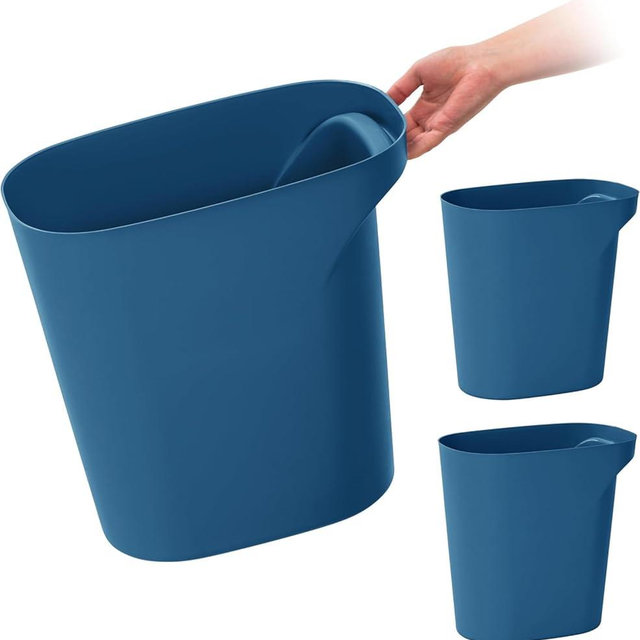 IRIS USA 6 Gallon / 24 Quart Trash Garbage Cans Plastic Wastebasket Set, 3-Pack, for Home Office Kitchen Bedroom Bathroom, with Handles, Made with Recycled Materials, Eco Friendly Sustainable, Navy
