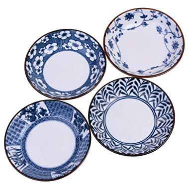 Beautyflier Pack of 4 Assorted Color Ceramic Sauce Dishes Leaves Pattern Plates Serving Saucers Bowl For Sushi Appetizer Japanese Style Dinnerware Set Snack