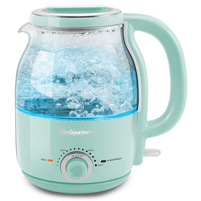 Elite Gourmet EKT1220M Electric BPA-Free Glass Kettle, Temperature Dial, Keep Warm Function, Cordless 360° Base, Blue LED Interior, Auto Shut-Off Function – Quick Boil