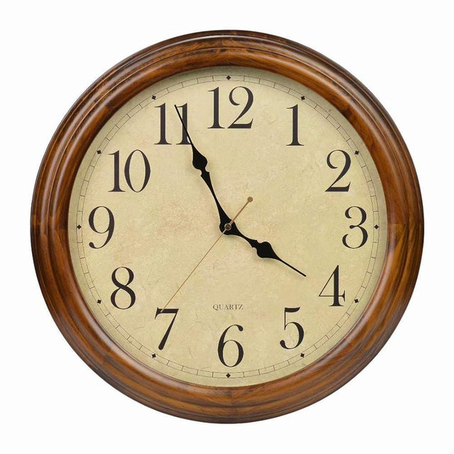 Old Oak 16-Inch Solid Wood Silent Non-Ticking Decorative Wall Clock with Large Arabic Numerals