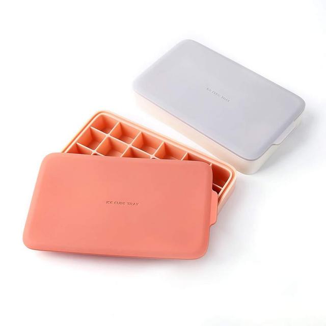 SOULCHEF 2 PACK Silicone Ice Cube Tray, 24 Ice Molds Easy-Release Flexible Ice Maker with Removable Lid, for Whiskey Wine Cocktails Juice Soups - Pink & Gray, Christmas Gifts