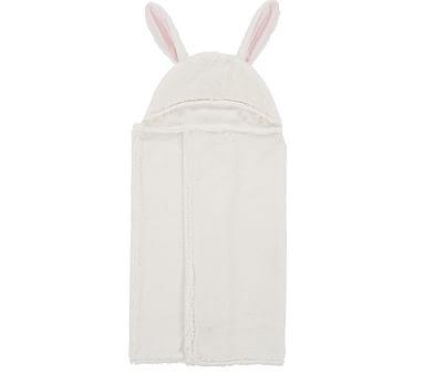Faux-Fur Bunny Baby Hooded Towel, White