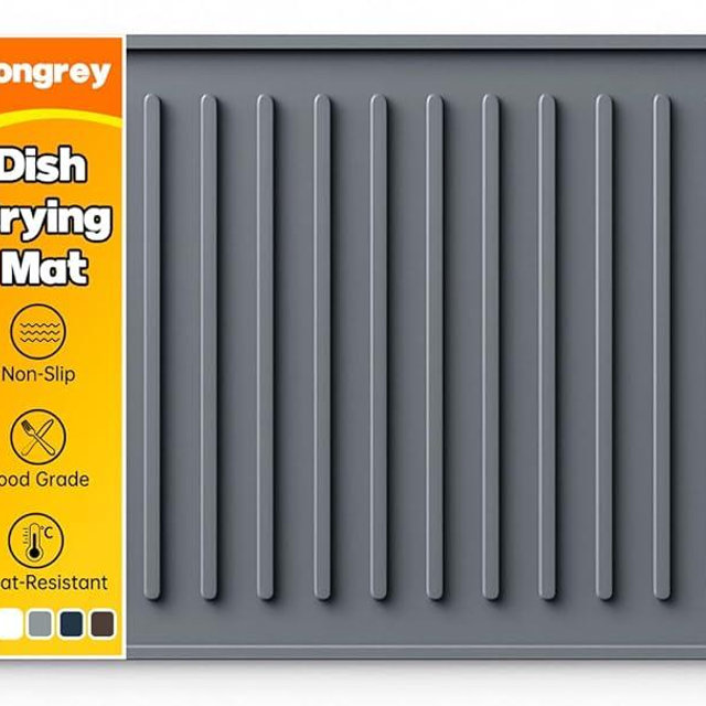 Songrey 12" x 6.5" Silicone Dish Drying Mat, Kitchen Counter Drying Pad for Sink Dishes or Under Rack, Multi-Use as Heat Resistant Trivet, Coffee Bar Mat