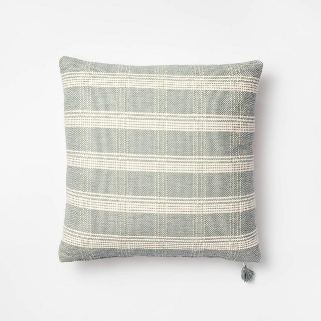Woven Plaid Square Throw Pillow with Tassel Zipper Light Green/Cream -Threshold™ designed with Studio McGee
