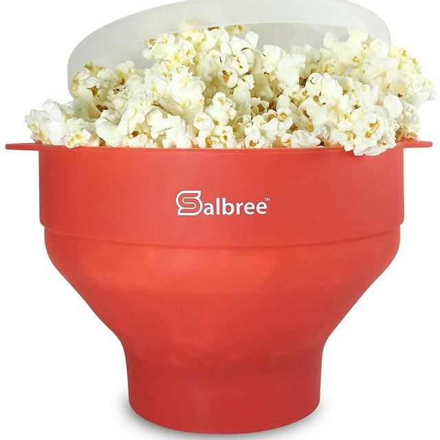 The Original Salbree Microwave Popcorn Popper with Lid, Silicone Popcorn Maker, Collapsible Bowl BPA Free - 14 Colors Available (Red)