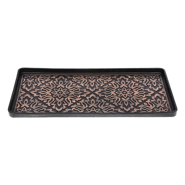ART & ARTIFACT Rubber Boot Tray Wet Shoe Tray for Entryway Indoor Outdoor Snow Boot Mat Extra Large Shoe Tray 32" x 16", Black, Damask