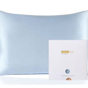 ZIMASILK 100% Pure Mulberry Silk Pillowcase for Hair and Skin Health,Soft and Smooth,Both Sides Premium Grade 6A Silk,600 Thread Count,with Hidden Zipper,1pc (King 20''x36'',Light Blue)