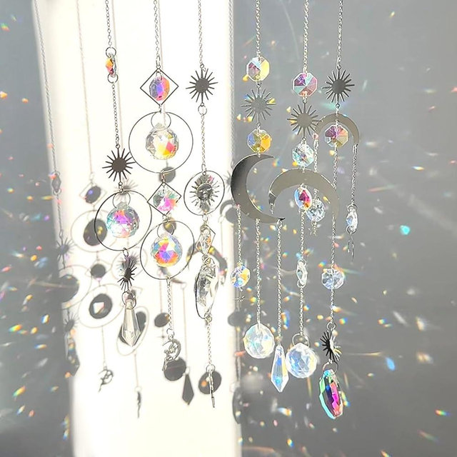 Silver Crystals Suncatcher 6pcs Hanging Sun Catcher Pendant Ornament for Window Home Garden Christmas Day Decoration