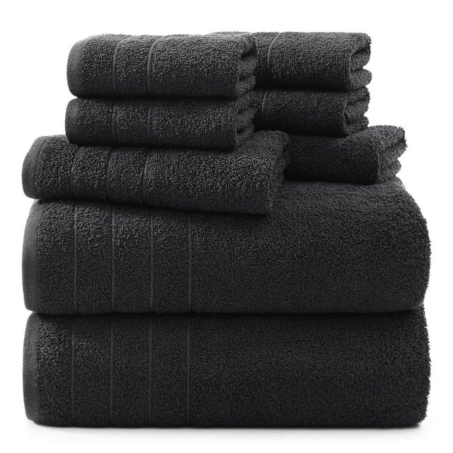 Casa Platino Black Towels Bathroom Sets, 8 Piece Towels Set, 2 Large Bath Towels(30"x 60"), 2 Hand Towels & 4 Washcloths, 100% Ring Spun Cotton Bathroom Towels, Soft Black Towel Set, Absorbent Towels