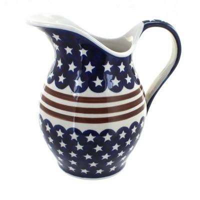 Blue Rose Polish Pottery Stars & Stripes Pitcher