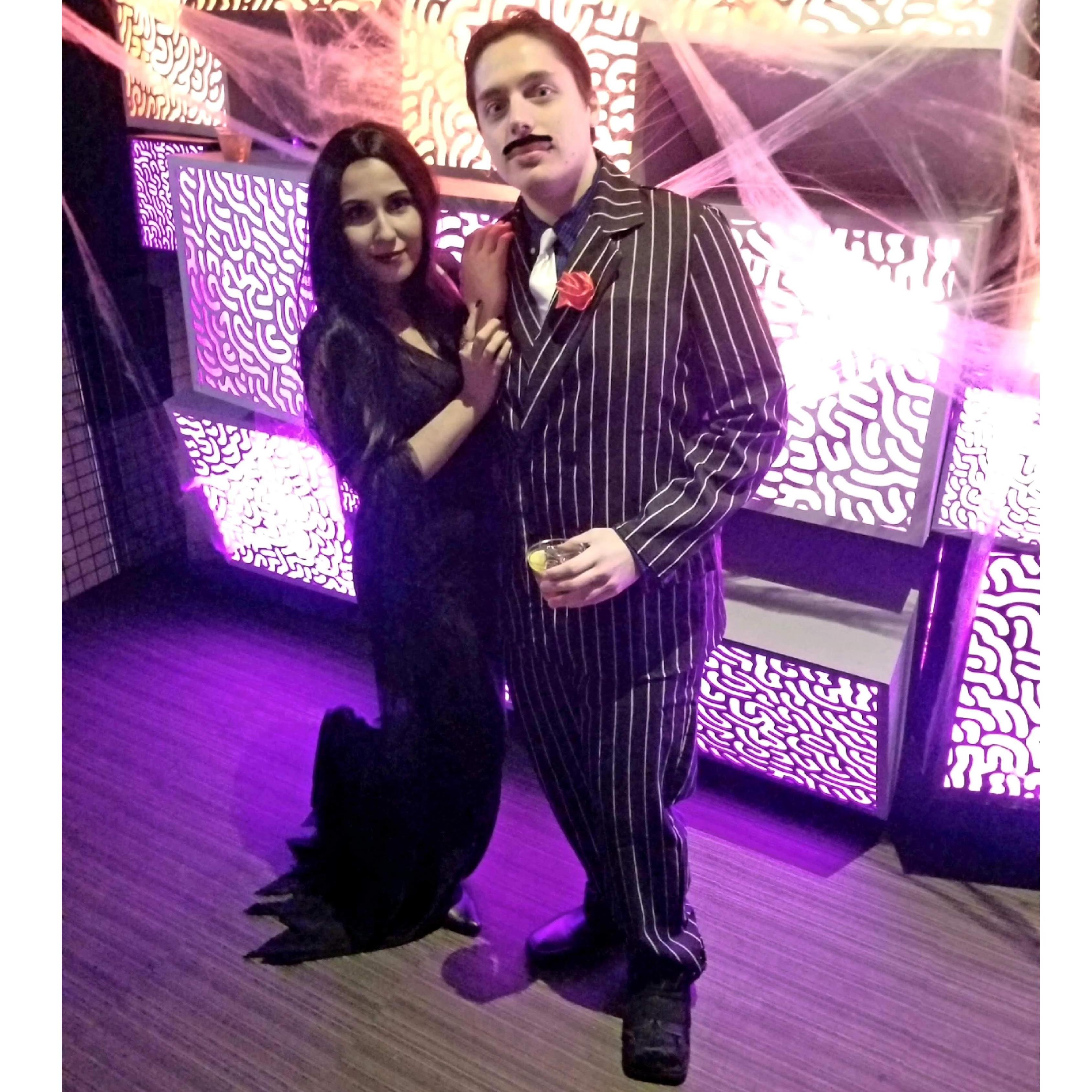 Morticia and Gomez (with a broken toe), Halloween 2018.