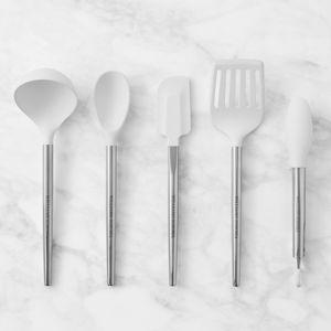 Williams Sonoma Stainless-Steel Silicone Utensils in White, Set of 5