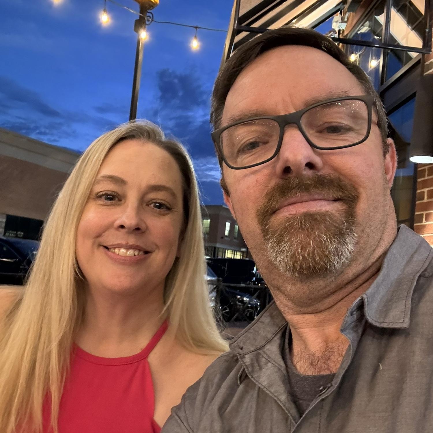 Enjoying a patio dinner in Fredericksburg.