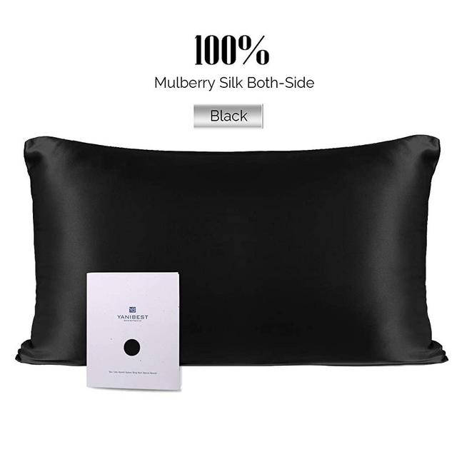 YANIBEST Silk Pillowcase for Hair and Skin - 21 Momme 600 Thread Count 100% Mulberry Silk Bed Pillowcase with Hidden Zipper, 1 Pack Standard Size Pillow Case Black