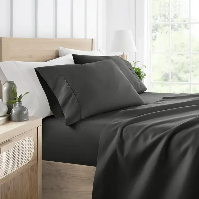 4 Piece Bed Sheet Set Solid Double Brushed Microfiber, Ultra Soft - Becky Cameron, Gray, King