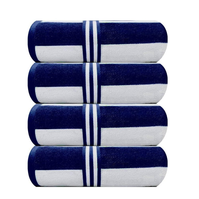Organix Oversized Beach Towel 36"x72", Large Highly Absorbent 100% Ringspun Cotton Bathroom Cabana Striped Pool Towels 4 Pack, Adult Luxury Beach Towels, Quick Dry Lightweight - Navy