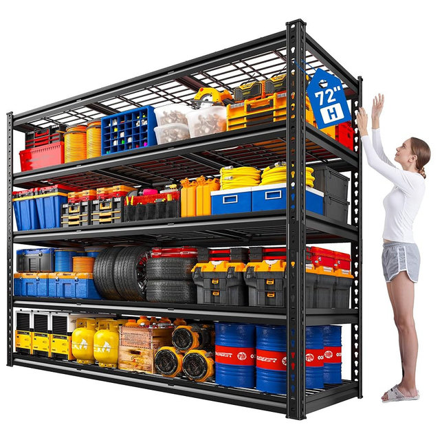 REIBII 55" W Garage Shelving,Heavy Duty Steel Storage Shelves,5-Tier Industrial Adjustable Rivet Metal Shelves Unit with Reinforced Mesh for Warehouse Basement Pantry, Shed,2800 LBS,72" H x 17.7" D